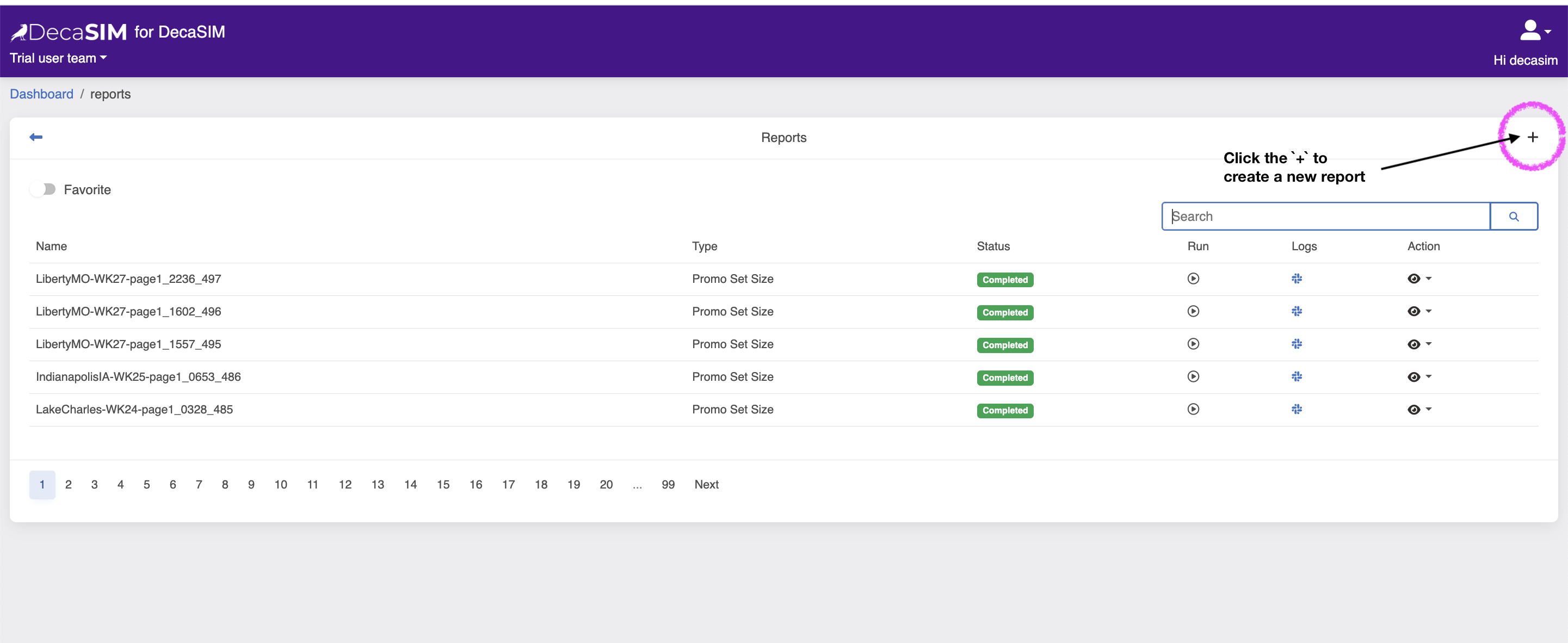 Dashboard view