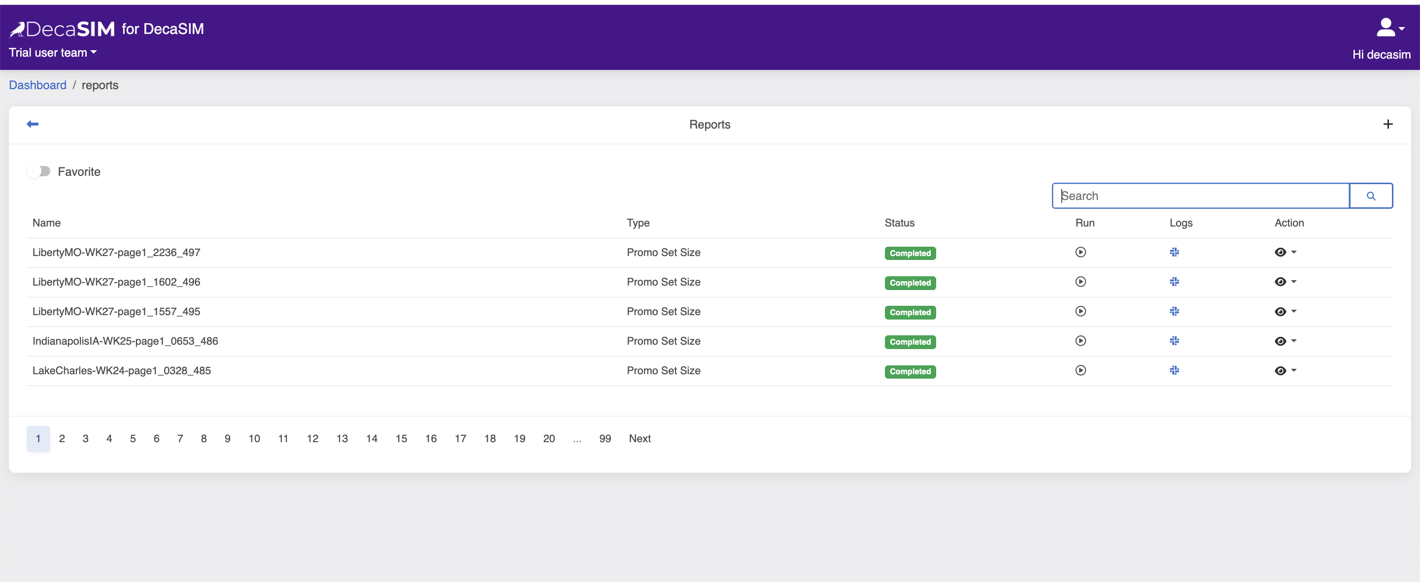 Dashboard view