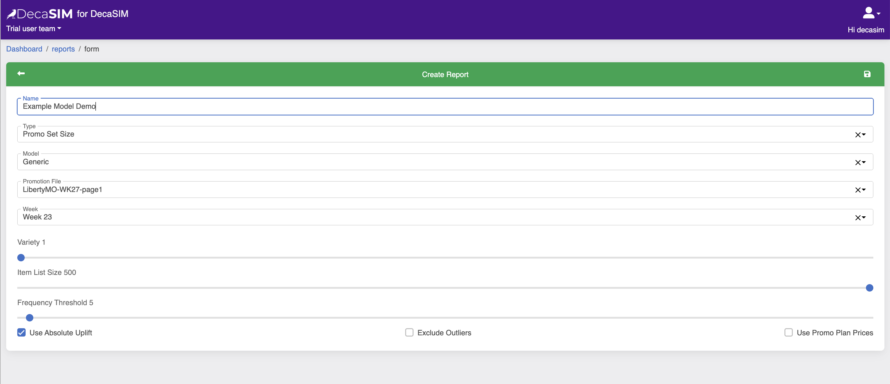 Dashboard view
