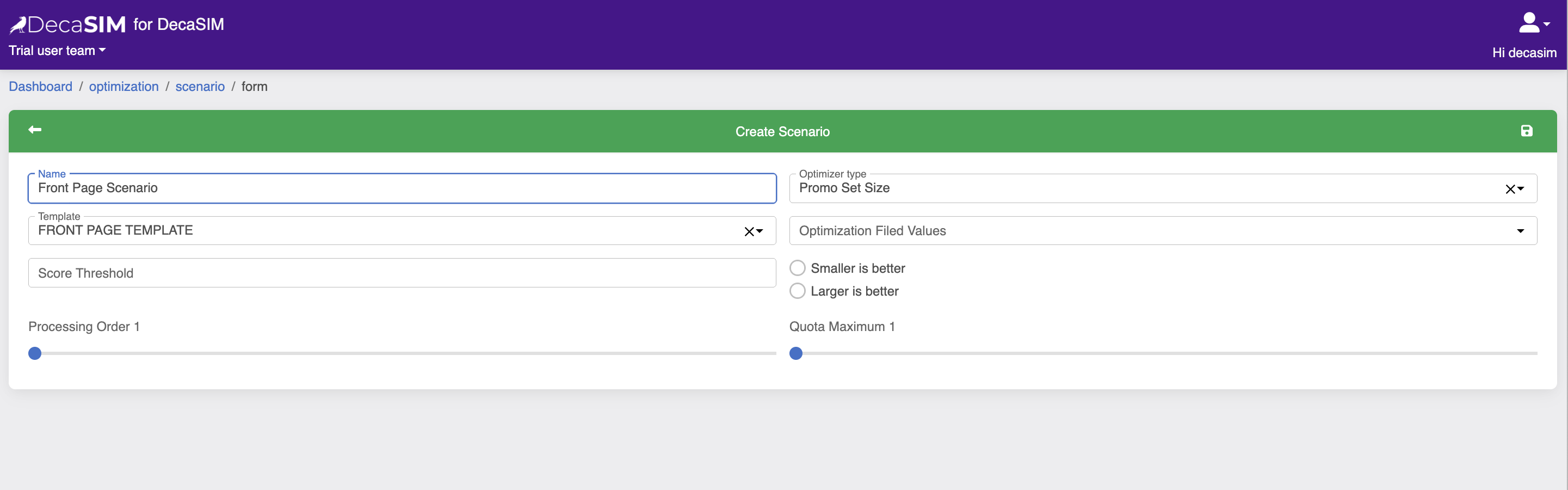 Create Scenario Form